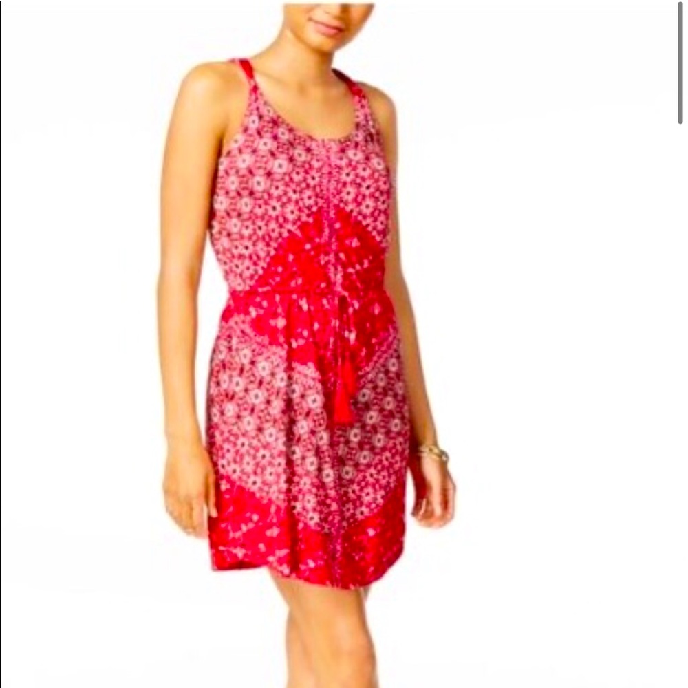Lucky Brand Red Bandana Ruched Tie Dress M